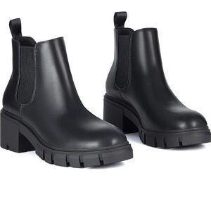 Athlefit Black Ankle Chelsea Boots Log Sole Chunky Heel Elastic Ankle